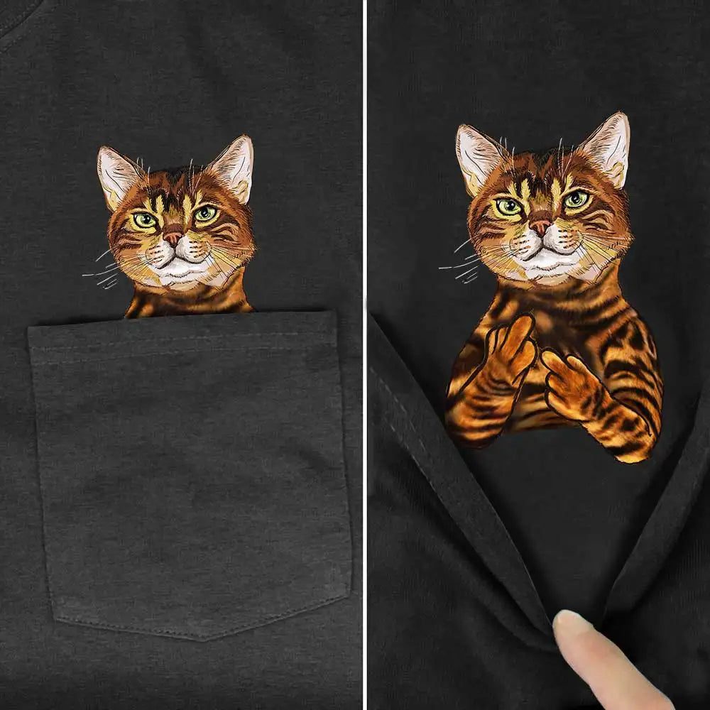 Funny Cat Middle Finger Pocket T-Shirt