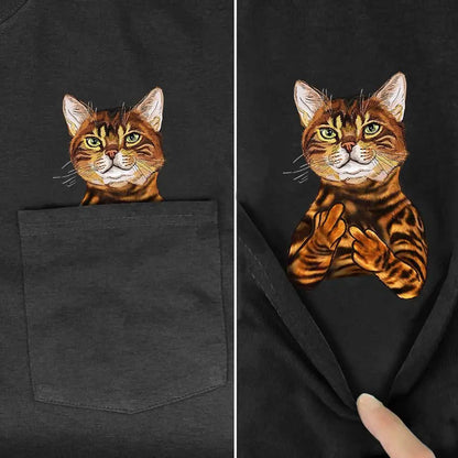 Funny Cat Middle Finger Pocket T-Shirt