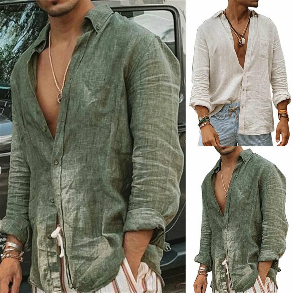 2024 Casual Cotton Linen Shirts for Men