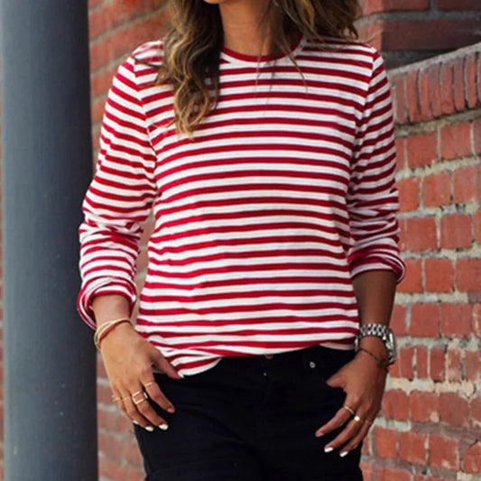 Trendy Red Striped Cotton T-Shirts for Women