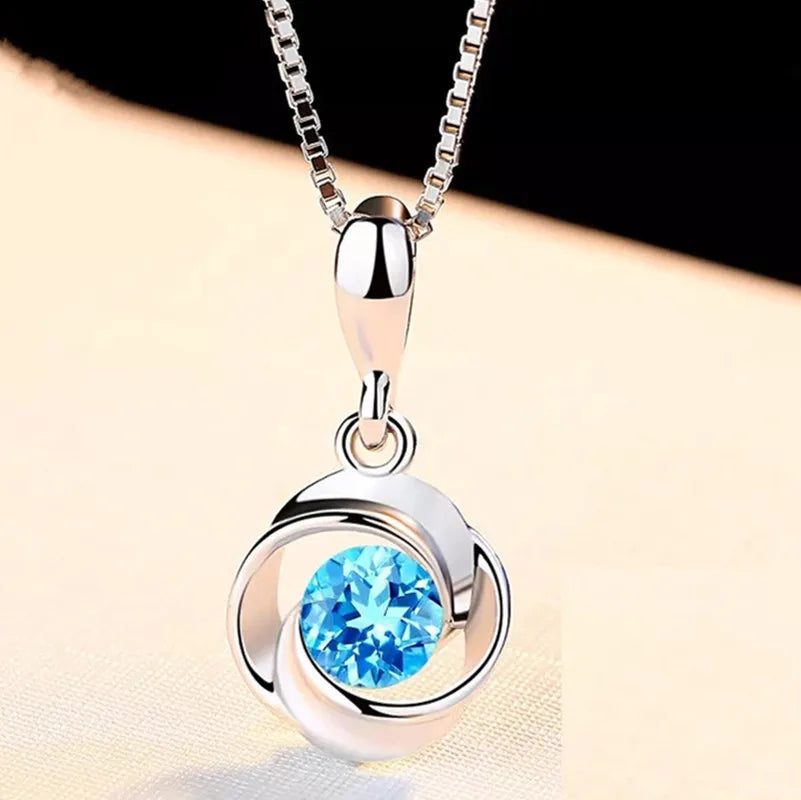 Natural Blue Crystal Sapphire Pendant Necklace for Women