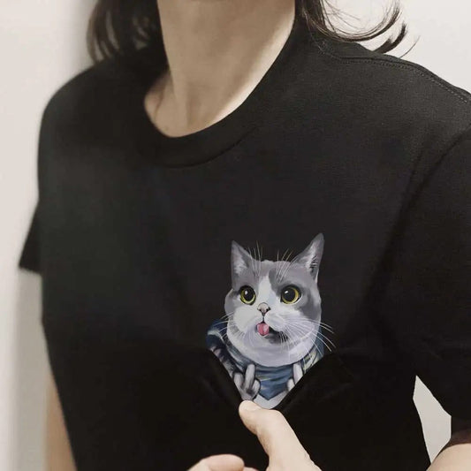 Funny Cat Middle Finger Pocket T-Shirt