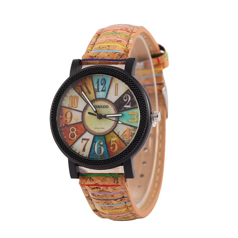 Stylish Unisex Quartz Watch with Wood Grain