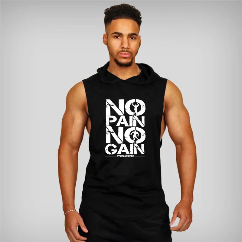 Men's Cotton Hooded Tank Top for Fitness