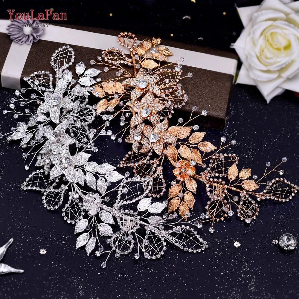 Bridal Rhinestone Flower Leaf Headband Tiara