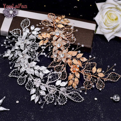 Bridal Rhinestone Flower Leaf Headband Tiara