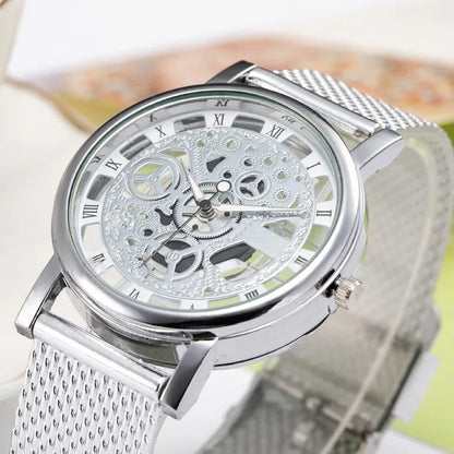 Unisex Skeleton Quartz Watch with Mesh Band