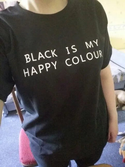 Black T-Shirt for Women with Happy Print