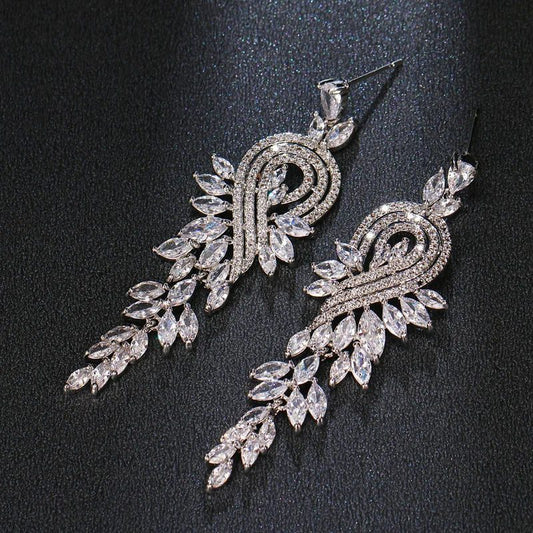 Elegant Long Zirconia Dangle Earrings for Weddings
