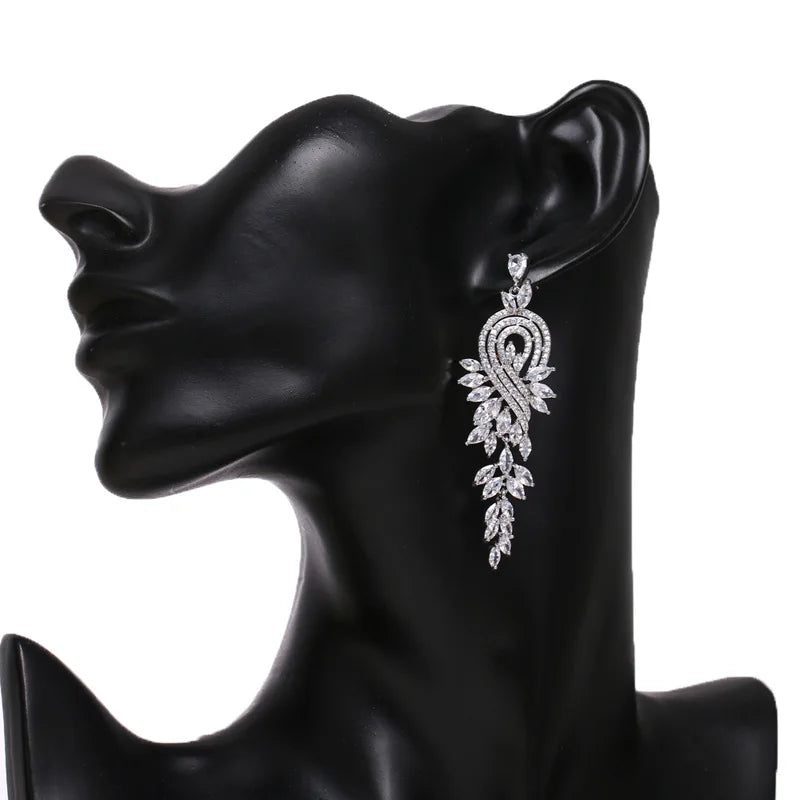 Elegant Long Zirconia Dangle Earrings for Weddings