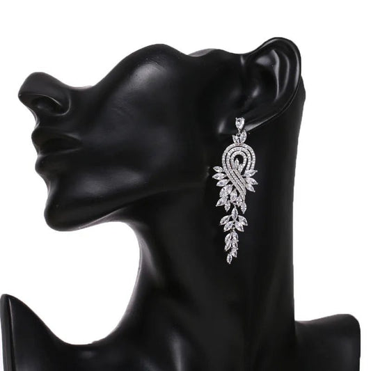 Elegant Long Zirconia Dangle Earrings for Weddings