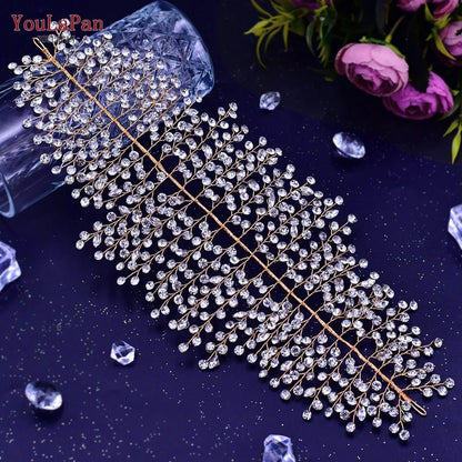 Bridal Rhinestone Flower Leaf Headband Tiara
