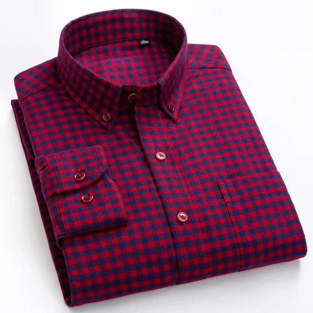 Men's Casual Flannel Shirt Long Sleeve Gingham