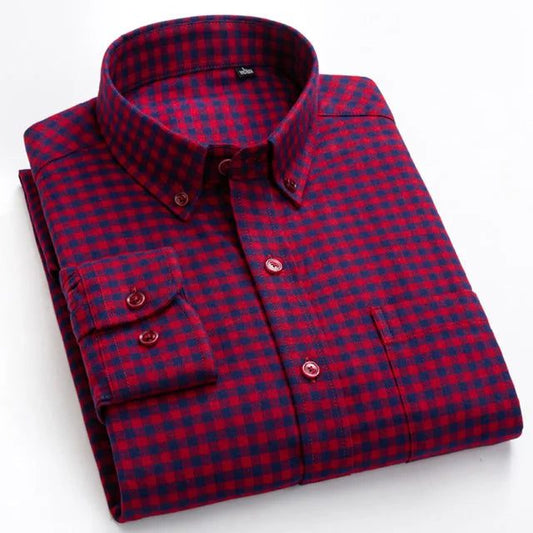 Men's Casual Flannel Shirt Long Sleeve Gingham