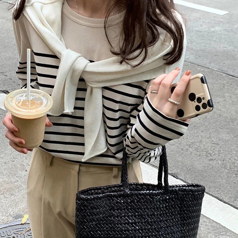 Women's Striped Long Sleeve Cotton T-Shirt