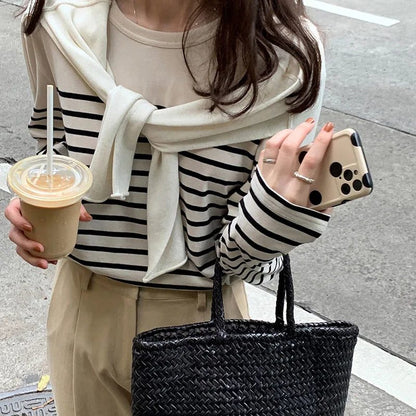 Women's Striped Long Sleeve Cotton T-Shirt