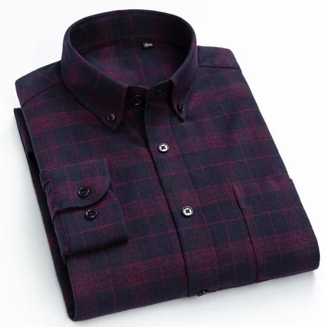 Men's Casual Flannel Shirt Long Sleeve Gingham