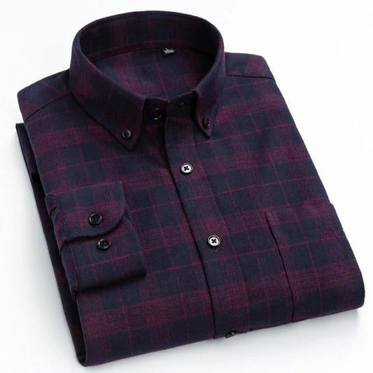 Men's Casual Flannel Shirt Long Sleeve Gingham