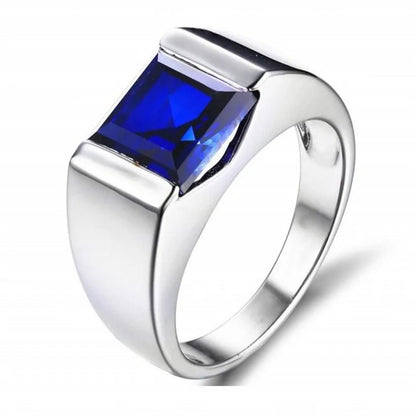 Men's 925 Sterling Silver Blue Sapphire Ring