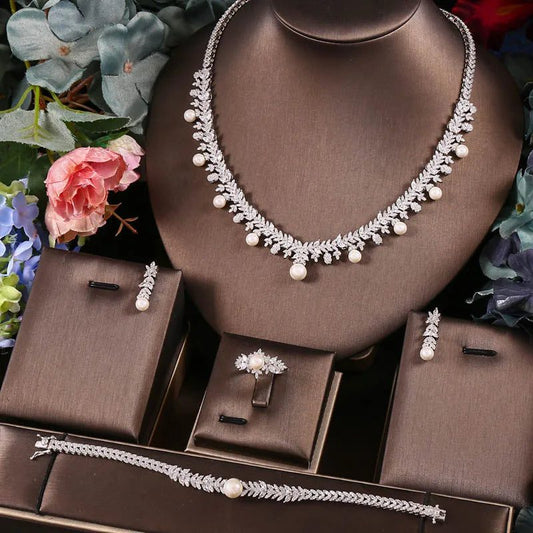Elegant 4pcs Bridal Zirconia Necklace Jewelry Set