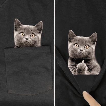 Funny Cat Middle Finger Pocket T-Shirt