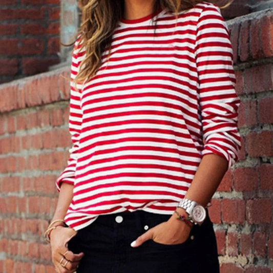 Trendy Red Striped Cotton T-Shirts for Women