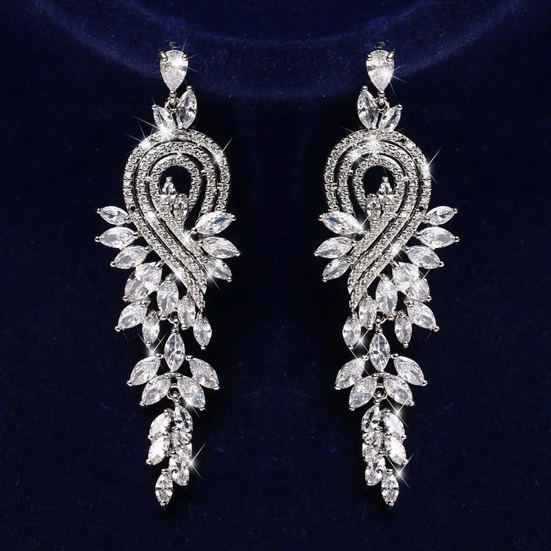 Elegant Long Zirconia Dangle Earrings for Weddings