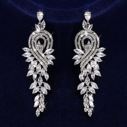 Elegant Long Zirconia Dangle Earrings for Weddings