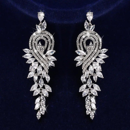 Elegant Long Zirconia Dangle Earrings for Weddings