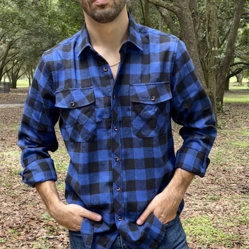Men's Flannel Plaid Button-Up Shirt - Fall