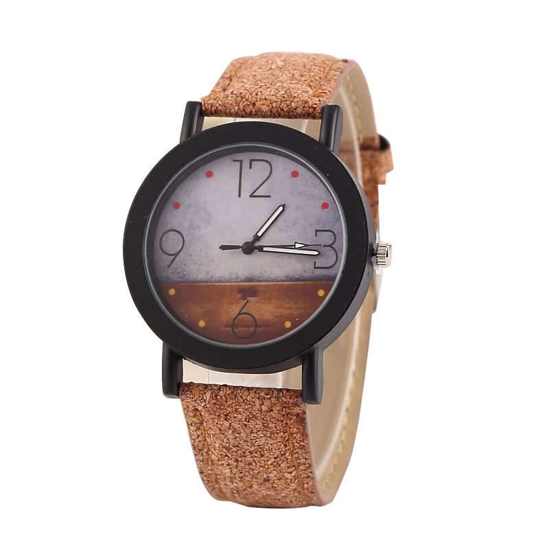 Stylish Unisex Quartz Watch with Wood Grain