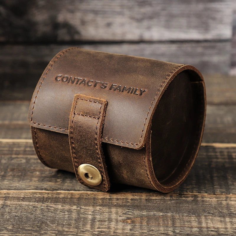 Portable Vintage Cow Leather Watch Roll Case