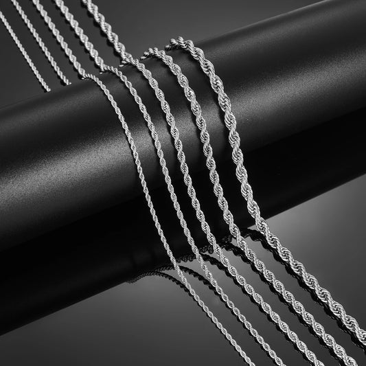 Waterproof Vintage Silver Twist Rope Necklace