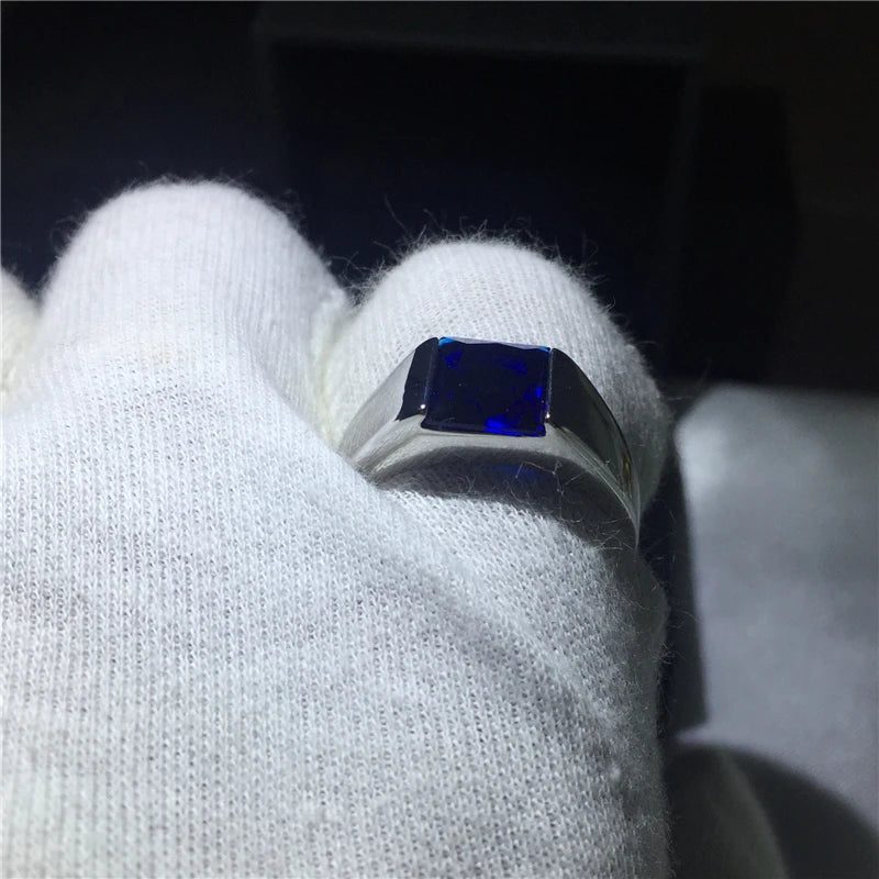Square Blue Sapphire Sterling Silver Rings