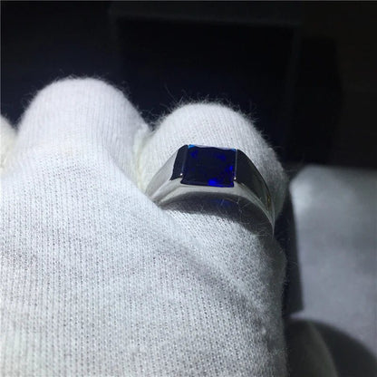 Square Blue Sapphire Sterling Silver Rings