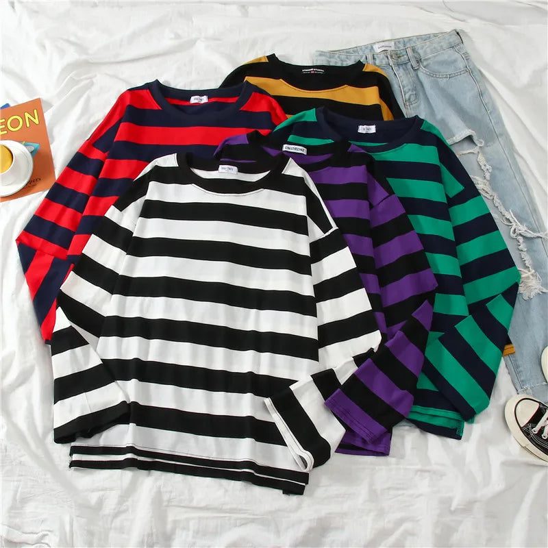 Women's Striped Cotton Long Sleeve T-Shirt