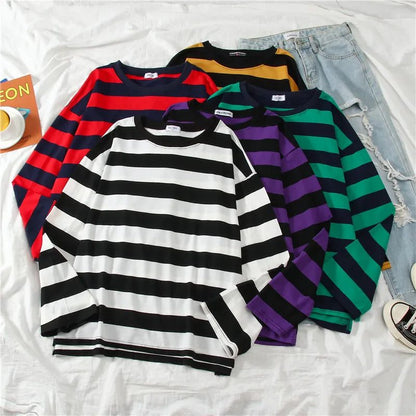 Women's Striped Cotton Long Sleeve T-Shirt