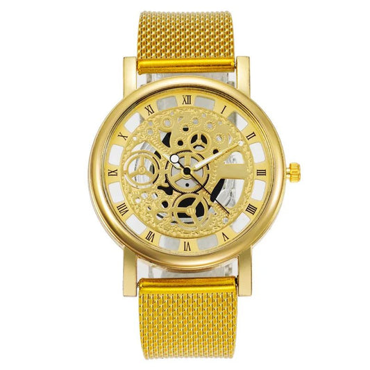 Unisex Skeleton Quartz Watch with Mesh Band