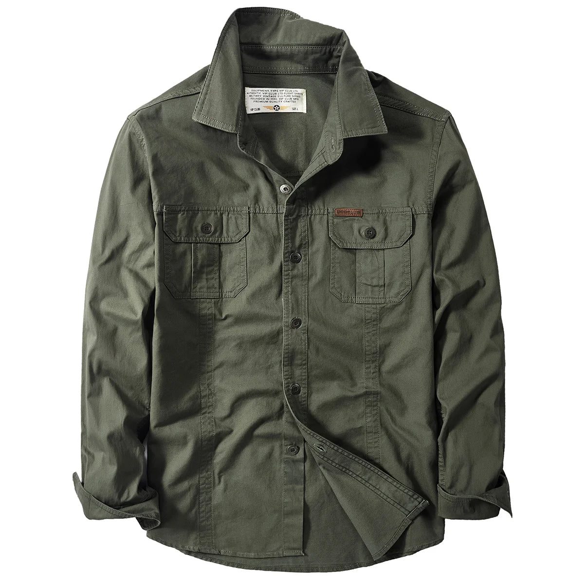 Men's Oversized Black Linen Tactical Shirt