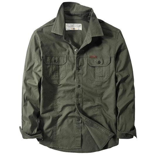 Men's Oversized Black Linen Tactical Shirt