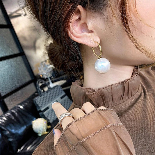 Elegant Korean Geometric Big Pearl Earrings