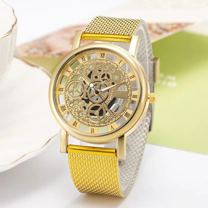 Unisex Skeleton Quartz Watch with Mesh Band