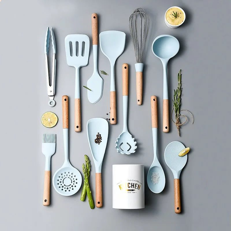 Blue Silicone Utensil Set for Effortless Cooking