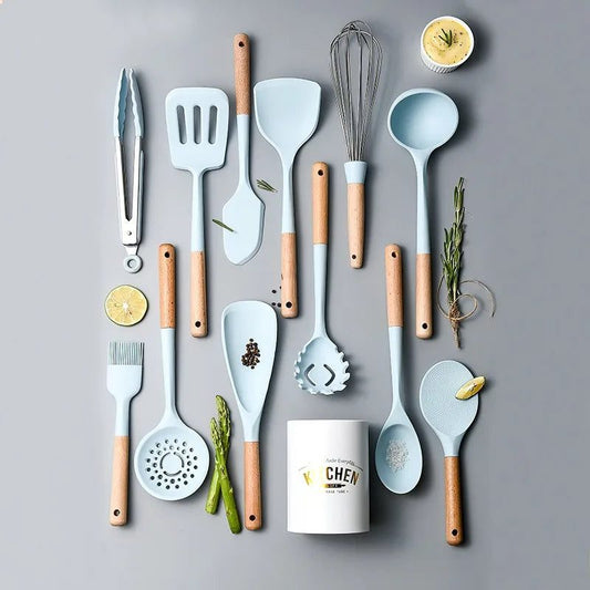 Blue Silicone Utensil Set for Effortless Cooking