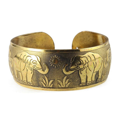 Vintage Tibetan Bronze Elephant Flower Cuff Bracelet