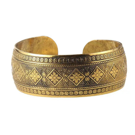 Vintage Tibetan Bronze Elephant Flower Cuff Bracelet