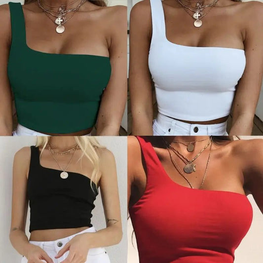 Women One Shoulder Crop Top Sleeveless Tank