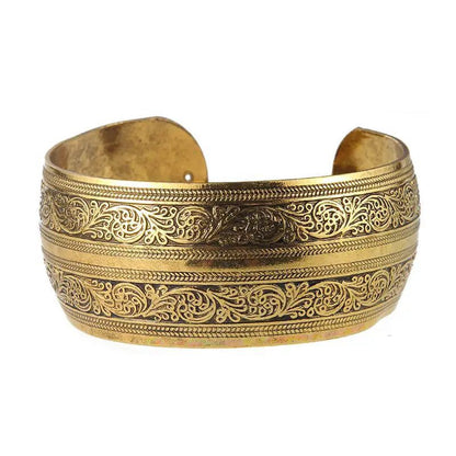 Vintage Tibetan Bronze Elephant Flower Cuff Bracelet