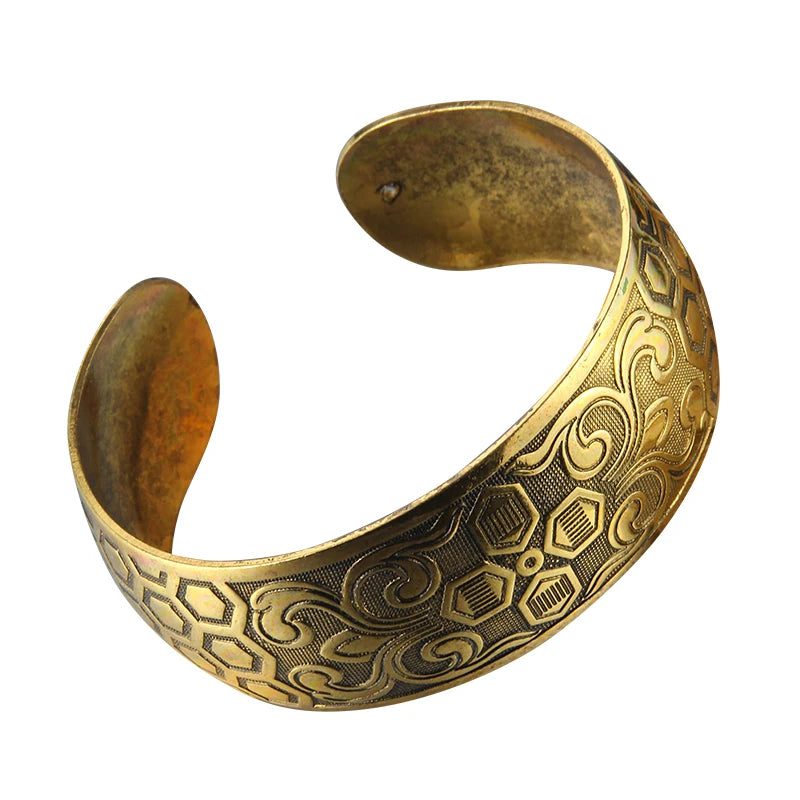 Vintage Tibetan Bronze Elephant Flower Cuff Bracelet