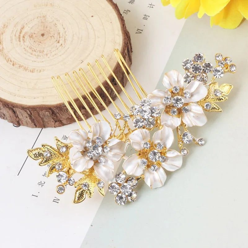 Elegant Floral Crystal Pearl Wedding Hairpin
